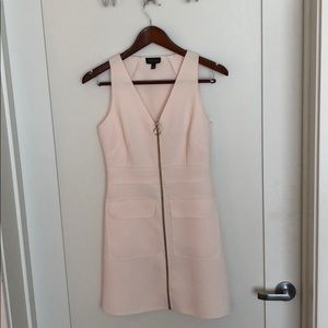 Top shop blush dress with gold zipper/hardware.